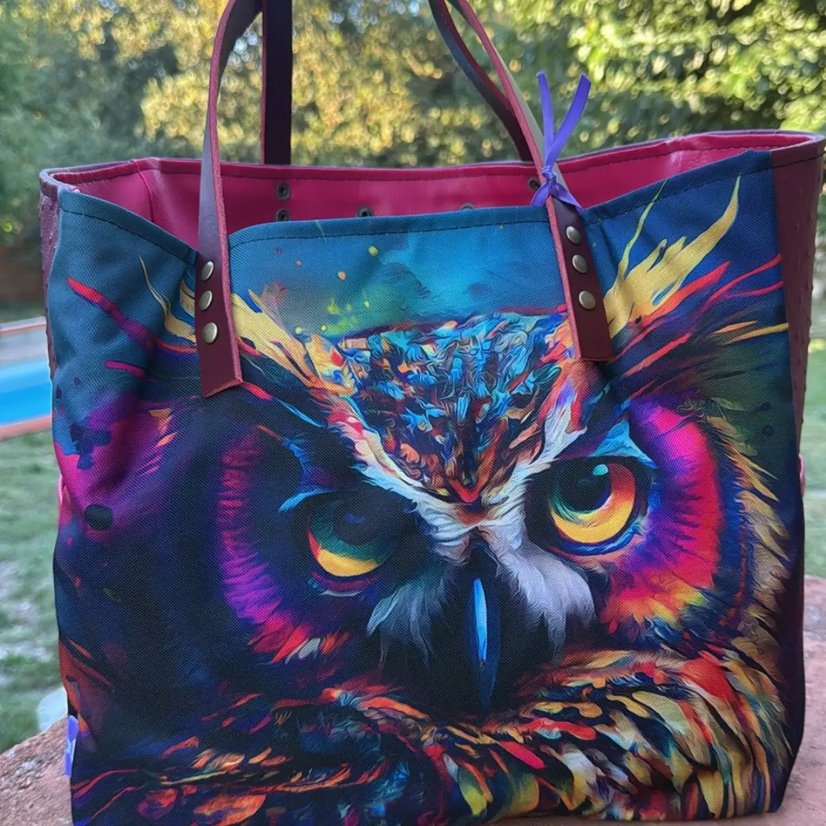 CABAS HIBOU OSCAR SIMILICUIR AUTRUCHE BORDEAUX