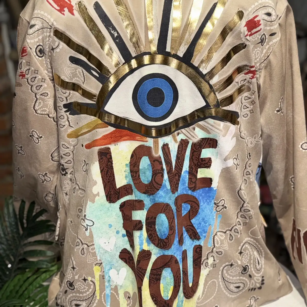 VESTE BLAZER SUEDINE DOUBLEE MOTIF OEIL, MOTIF COEUR